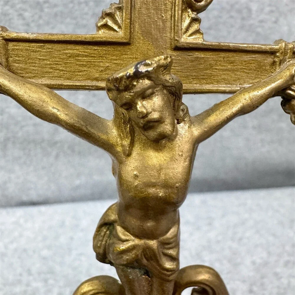 Vintage Crucifix Last Rites Altar Candelabra Double Taper Candle Holder